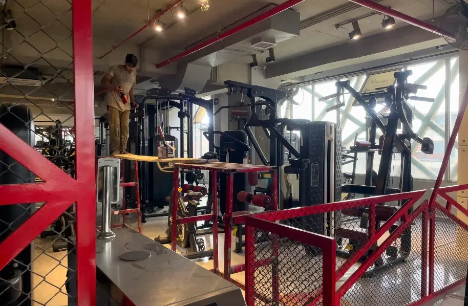 Beautiful metal mash for design item and on the top fire fighter system installed.